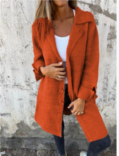 Women's Lapel Single-Breasted Mid-Length Coat with Pockets (photo 15)