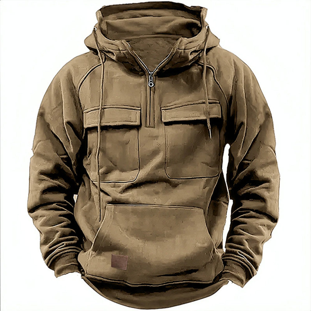 Men's Zip-Up Hoodie with Drawstring and Pockets (photo 3)