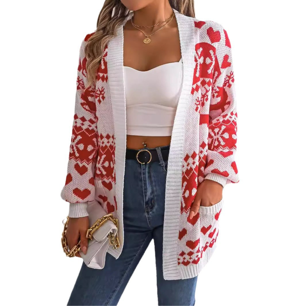 Women's Oversized Christmas Deer Knit Cardigan (photo 5)