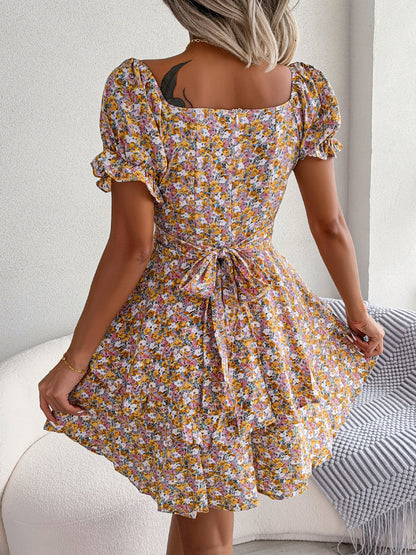 Women's Floral Short-Sleeve Ruffle Mini Dress (photo 10)