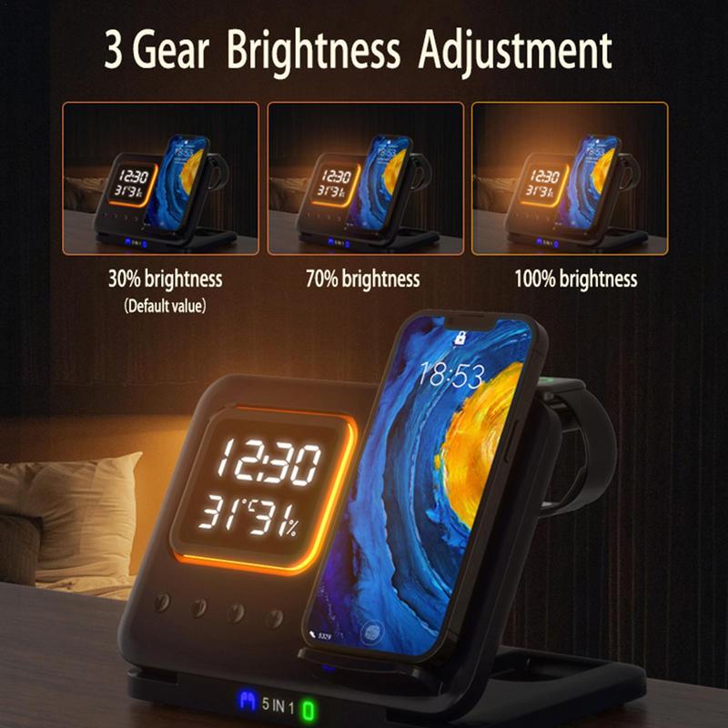 5-in-1 Wireless Charging Station with Digital Alarm Clock (photo 5)