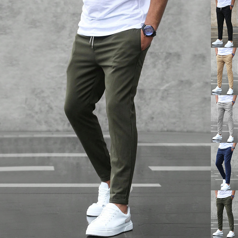 Men's Slim Drawstring Pants with Pockets