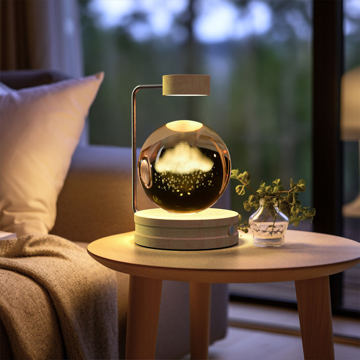 3D Engraved Crystal Ball Night Light with Wooden Base, USB (photo 16)