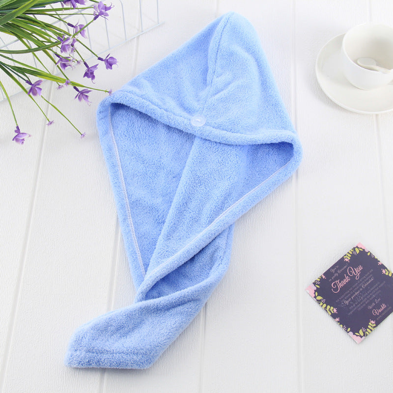Microfiber Hair Drying Towel Cap with Button - Blue (photo 1)