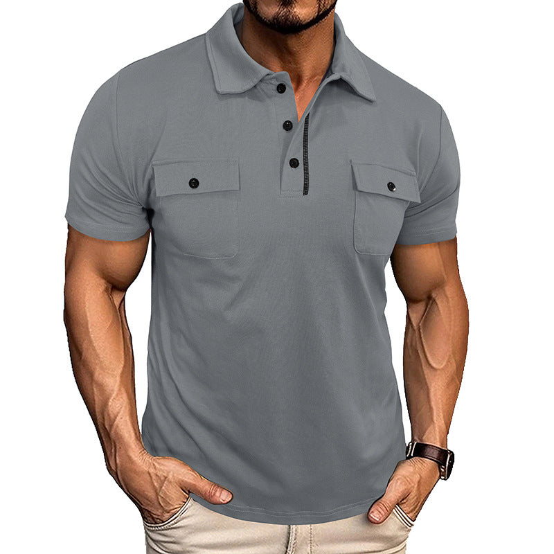 Men's Lapel Button Polo Shirt with Pocket (photo 4)