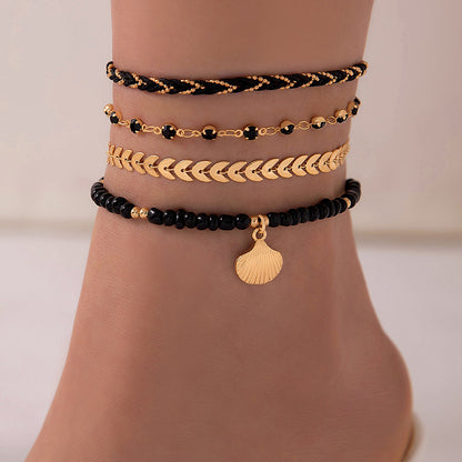 4-Piece Boho Woven Anklet Set (photo 4)