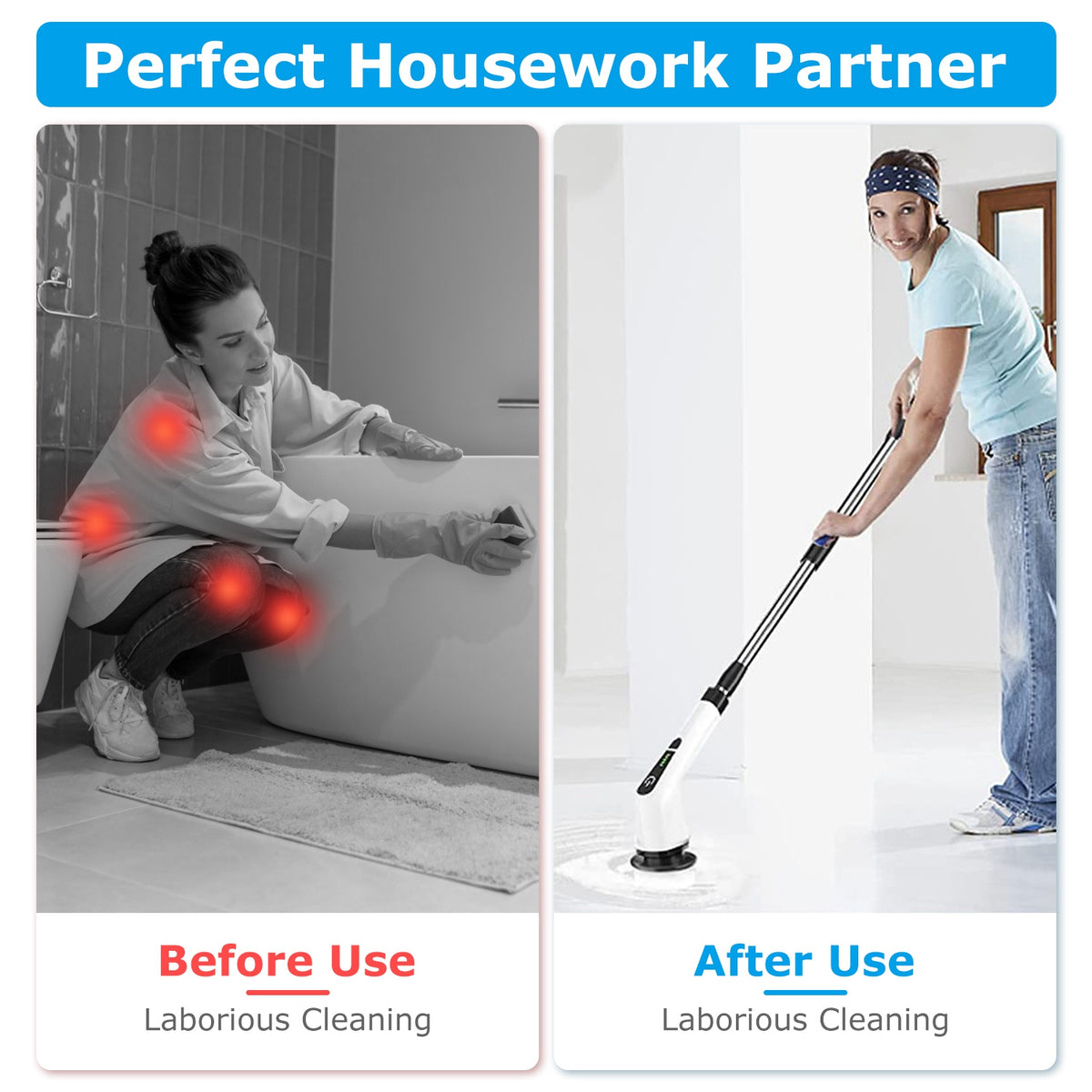 Cordless Electric Spin Scrubber with 8 Brush Heads and Extension Arm (photo 7)