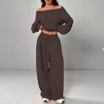 Women's One-Shoulder Sweatshirt and Tie-Waist Trousers Set (photo 14)