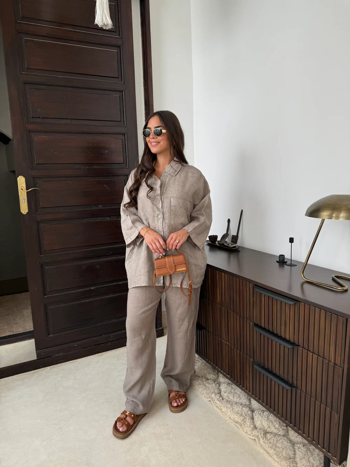 Women's Long-Sleeve Pocket Shirt and Wide-Leg Pants Set (photo 20)