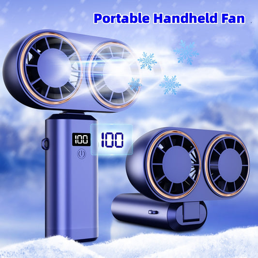 Foldable USB Rechargeable Neck and Handheld Fan with Display