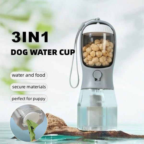 3-in-1 Portable Dog Water Bottle with Food and Bag Compartments