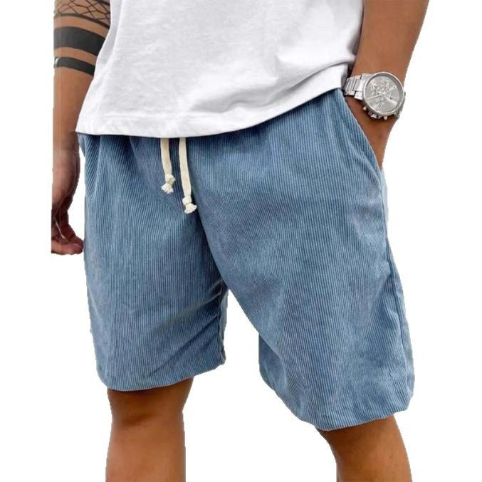 Men's Corduroy Drawstring Shorts with Pockets (photo 2)