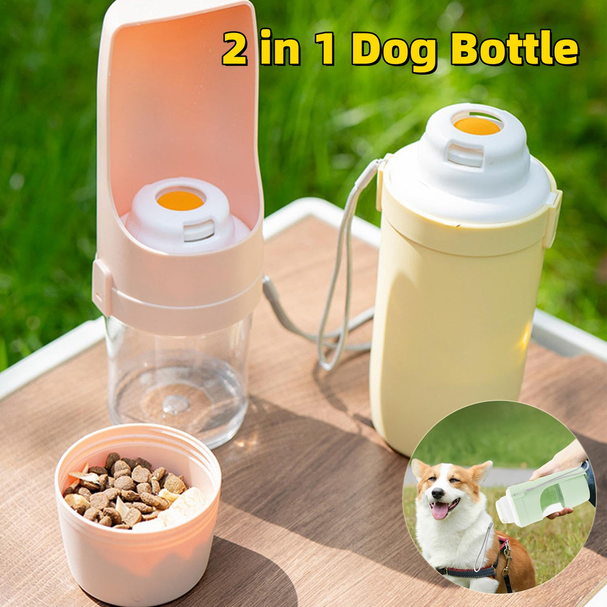 2-in-1 Travel Dog Water and Food Bottle with Lanyard