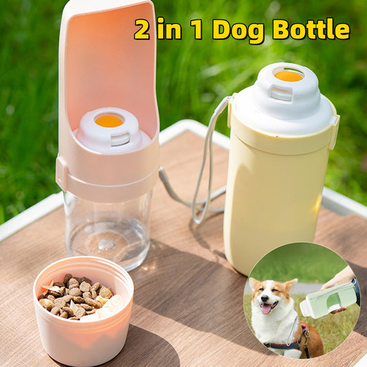 2-in-1 Travel Dog Water and Food Bottle with Lanyard