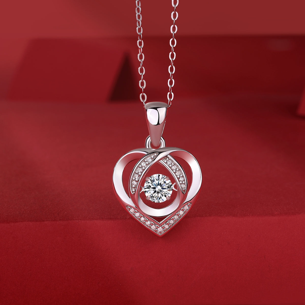 Sterling Silver Heart Pendant Necklace with 0.5 ct Moissanite