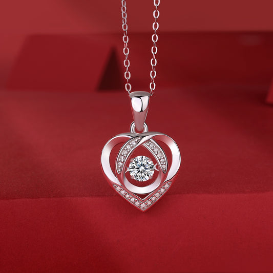 Sterling Silver Heart Pendant Necklace with 0.5 ct Moissanite