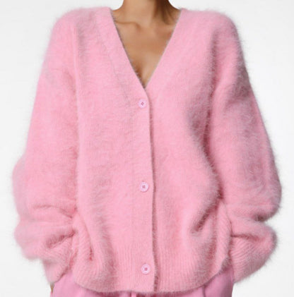 Women's Loose V-Neck Button Knit Cardigan (photo 11)