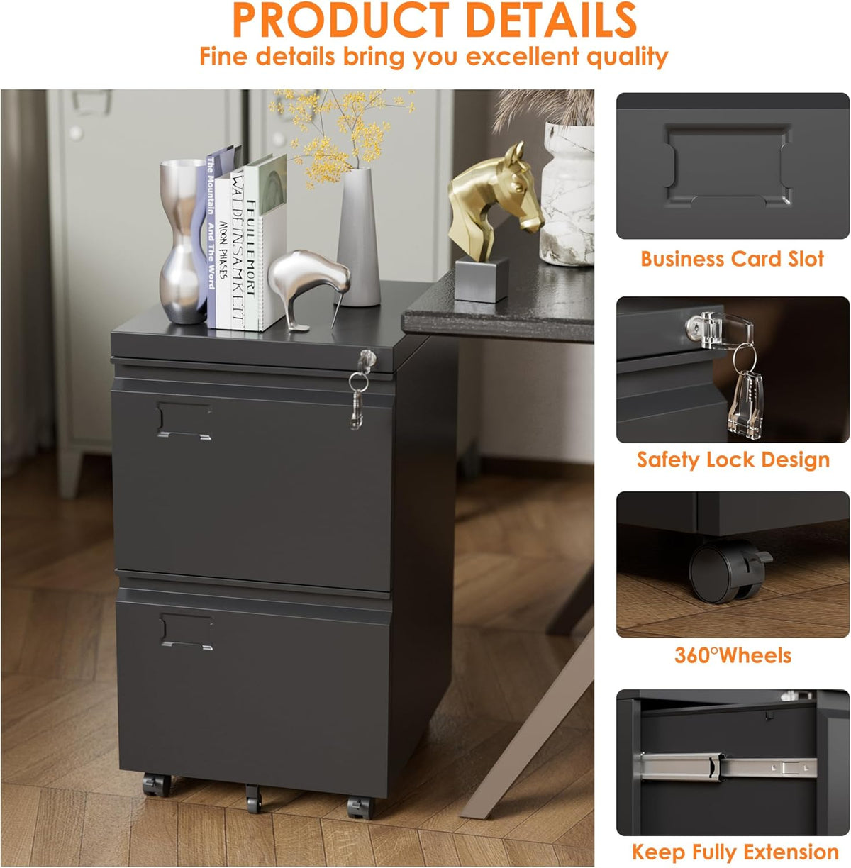 2-Drawer Metal Mobile File Cabinet with Lock (photo 2)