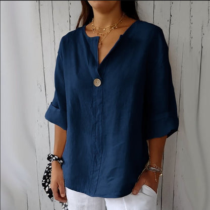 Women's V-Neck Long-Sleeve Button Top (photo 2)