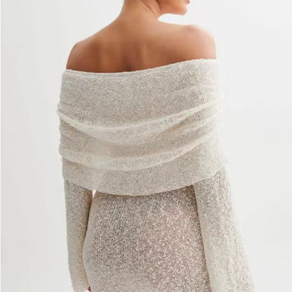 Women's Off-Shoulder Fuzzy Knit Mini Dress (photo 5)