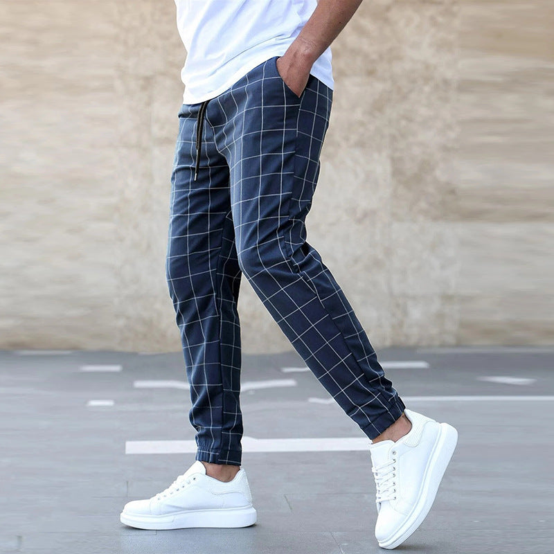 Men's Plaid Drawstring Straight Pants (photo 3)