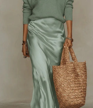 Women's Satin Slip Maxi Dress and Knit Top Two-Piece Set (photo 18)