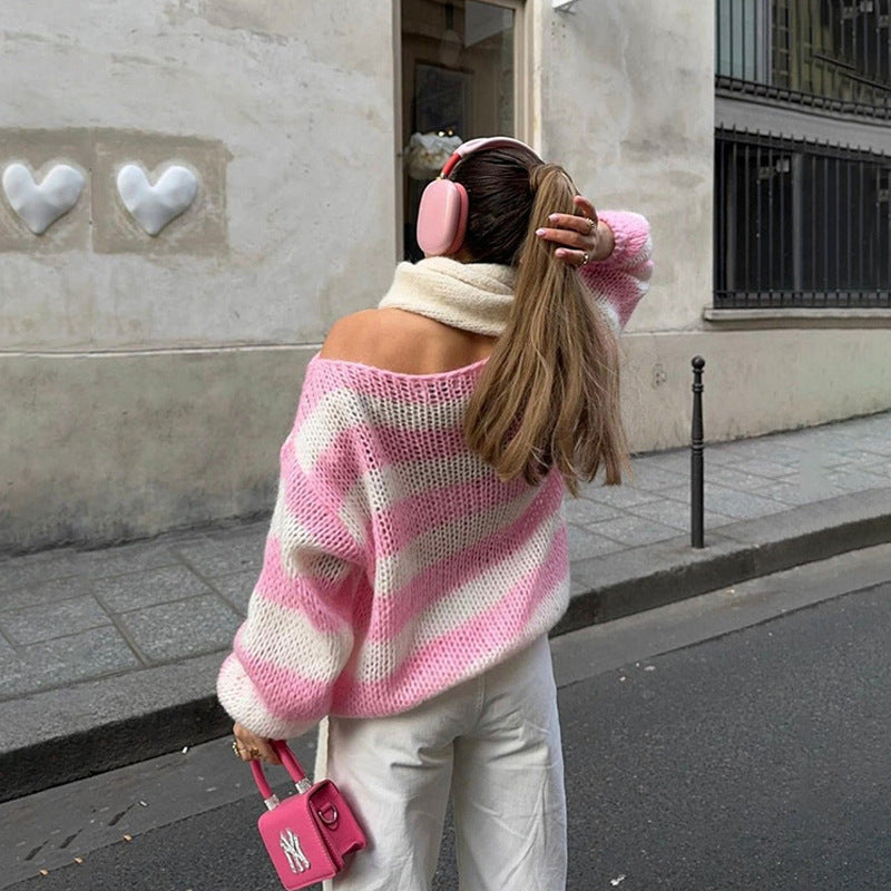 Women's Loose Striped Pullover Sweater (photo 2)