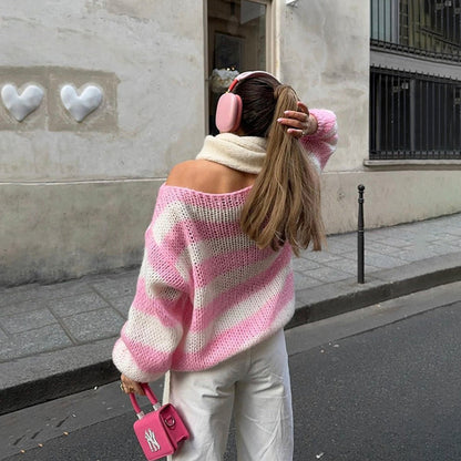 Women's Loose Striped Pullover Sweater (photo 2)