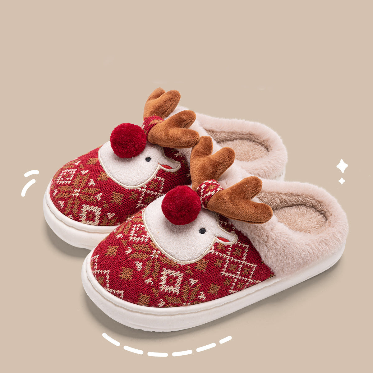 Christmas Elk Embroidered Plush Slippers (photo 8)