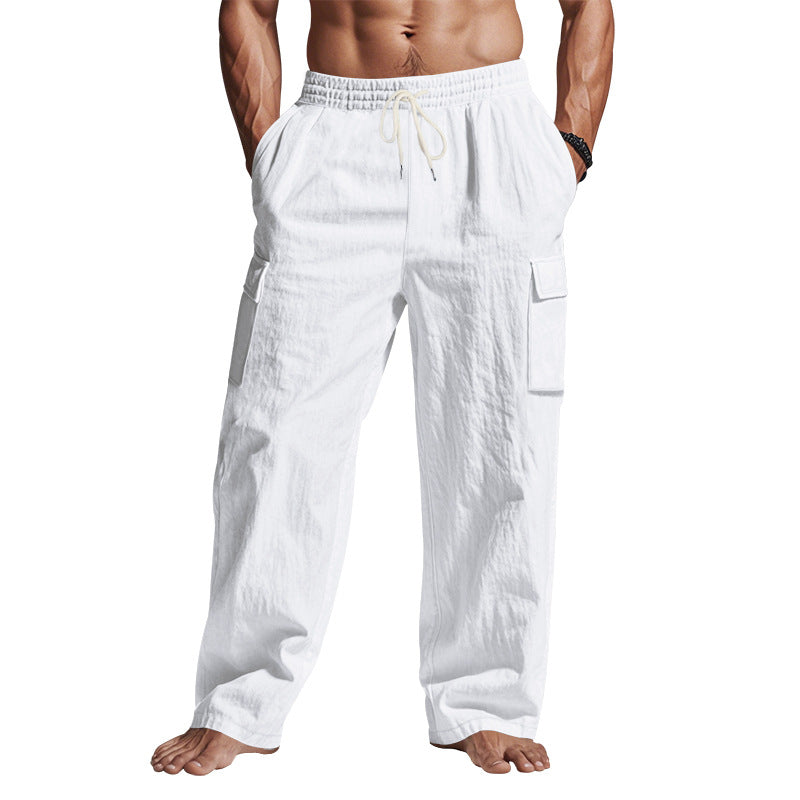 Men's Multi-Pocket Linen Cargo Pants (photo 7)