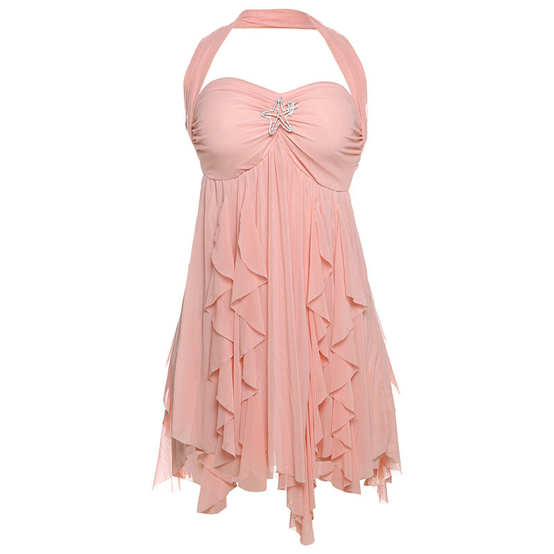 Women's Halter Backless Printed Mesh Mini Dress (photo 15)