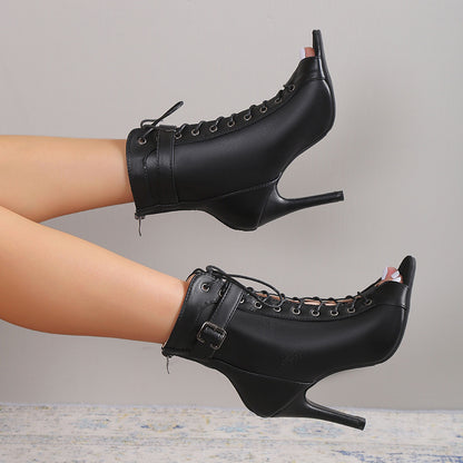 Women's Peep-Toe Lace-Up High Heels with Back Zipper (photo 6)