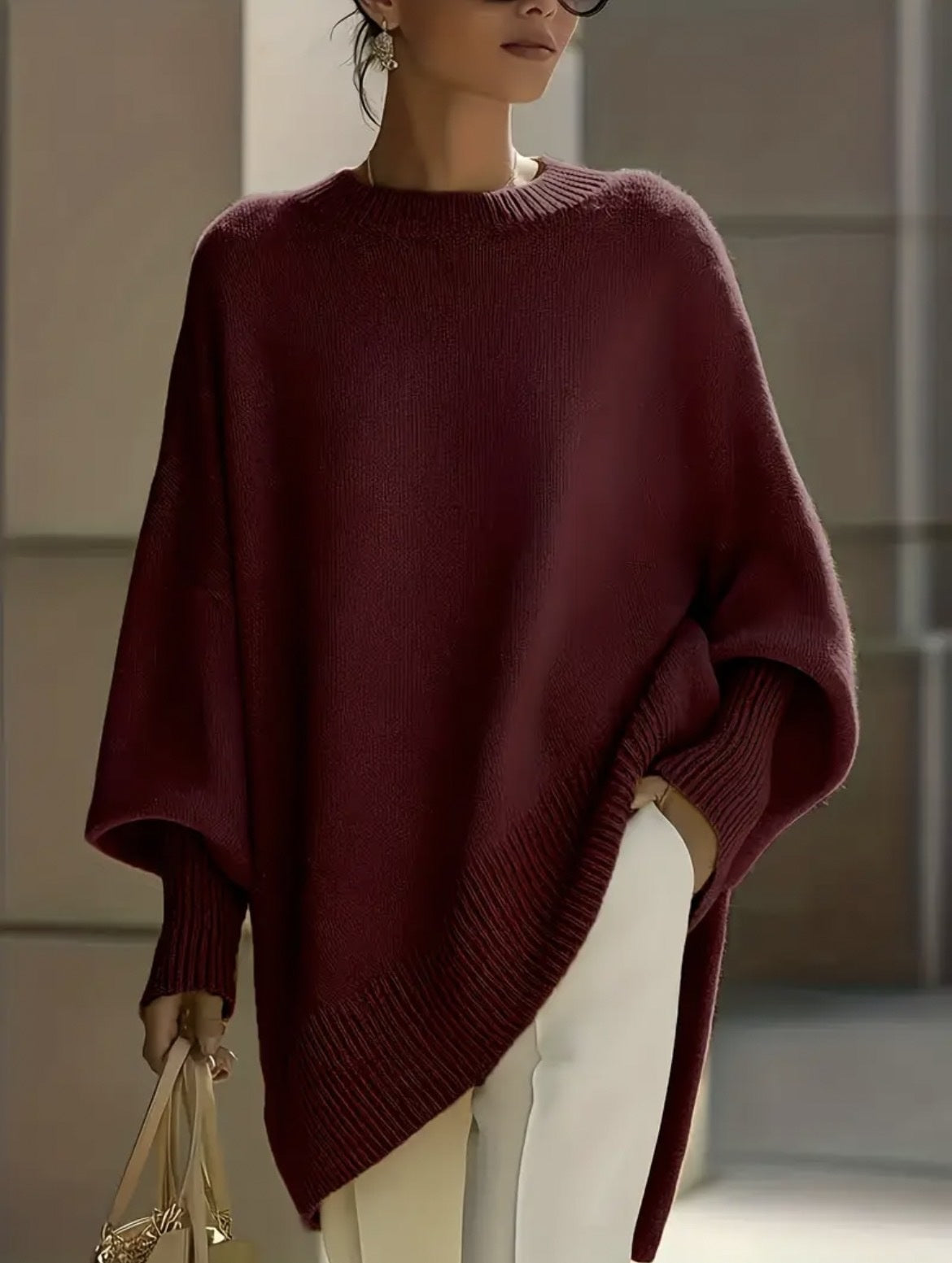 Women's Thick Knit Crewneck Pullover Sweater, Loose Fit (photo 12)