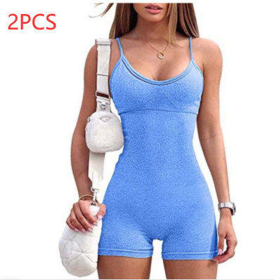 Women's Spaghetti Strap Workout Shorts Romper (photo 16)