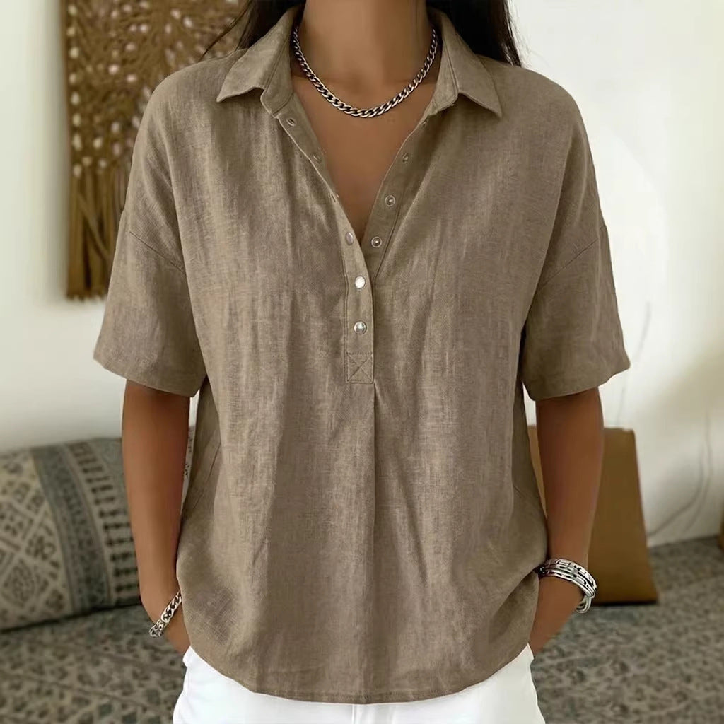 Women's Short-Sleeve Button-Detail Pullover Shirt (photo 3)