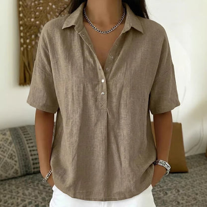Women's Short-Sleeve Button-Detail Pullover Shirt (photo 3)