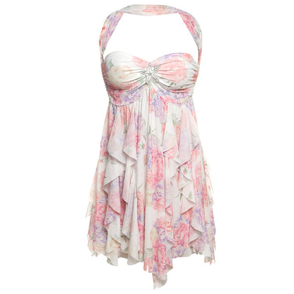 Women's Halter Backless Printed Mesh Mini Dress (photo 13)