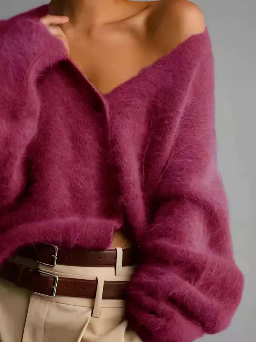 Women's Loose V-Neck Button Knit Cardigan (photo 15)