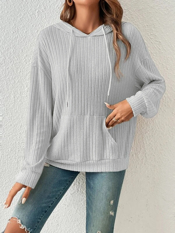 Women's Drawstring Hooded Knit Sweatshirt with Pockets (photo 4)