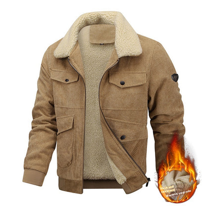 Men's Lapel Padded Fleece Jacket with Pockets