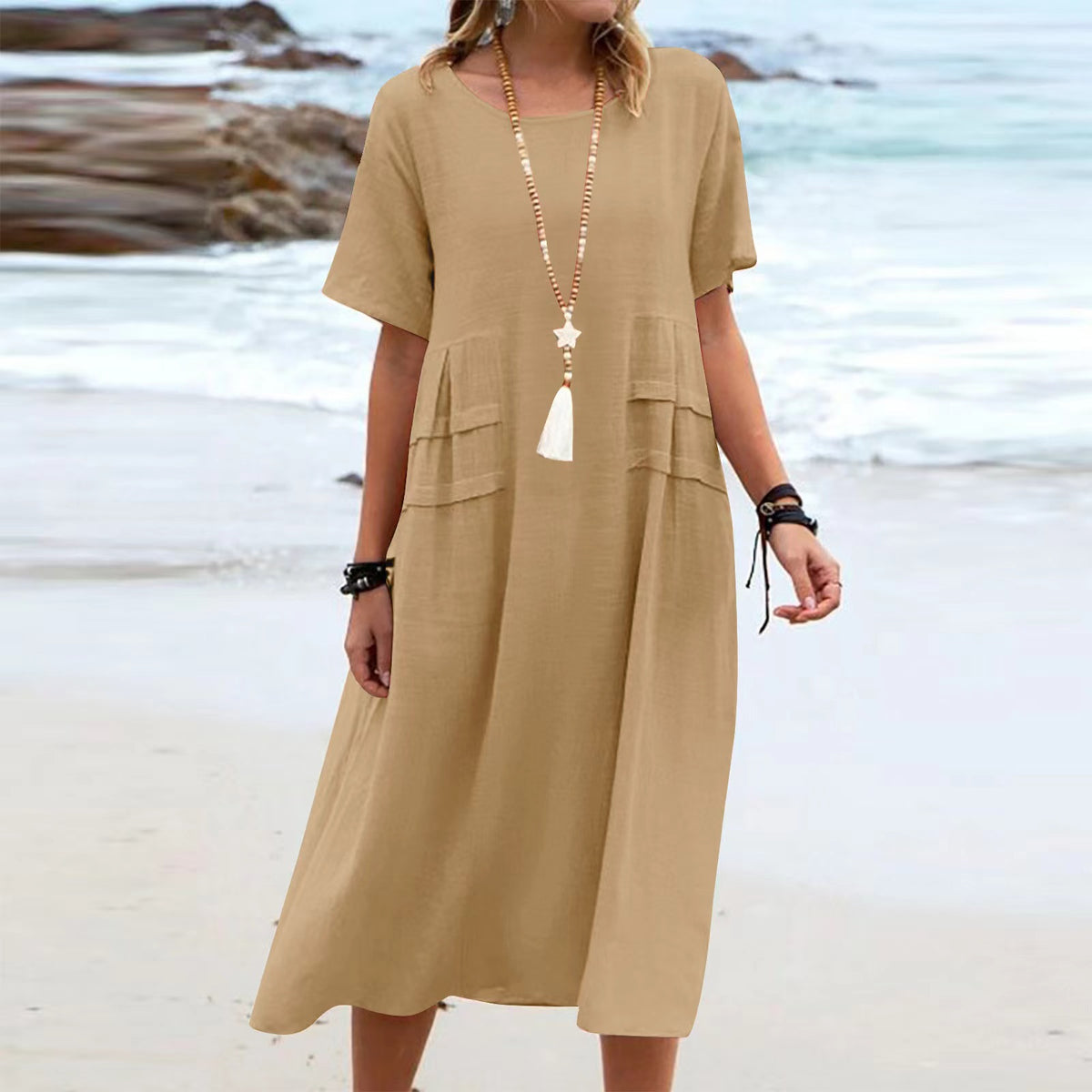 Women's Short-Sleeve Loose Midi Dress (photo 8)
