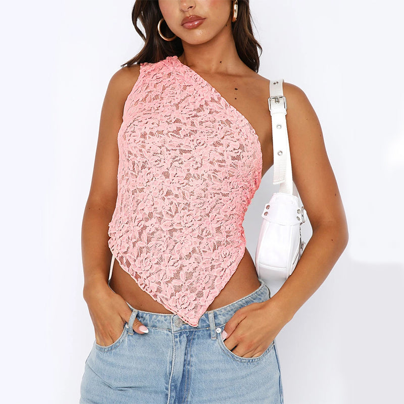 Women's Lace Backless Asymmetric Cami Top (photo 5)