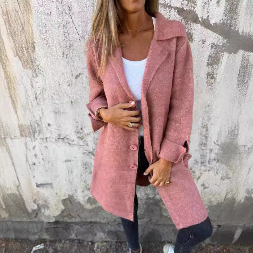 Women's Lapel Single-Breasted Mid-Length Coat with Pockets (photo 14)