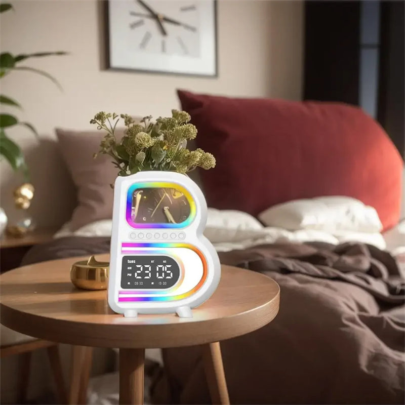 B-Shaped Bluetooth Speaker with Lamp, Alarm Clock and Wireless Charger (photo 7)
