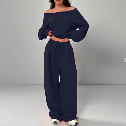 Women's One-Shoulder Sweatshirt and Tie-Waist Trousers Set (photo 15)