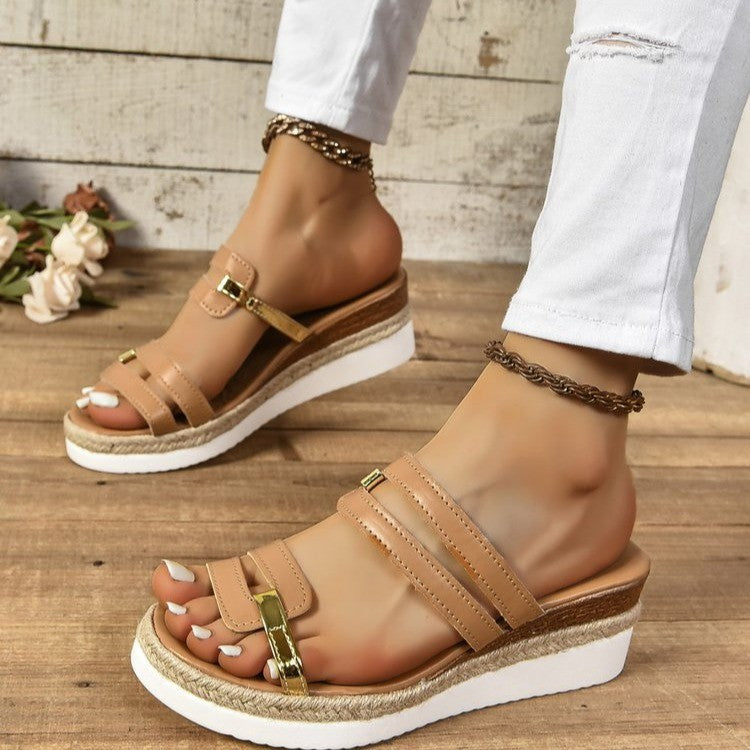 Women's Colorblock Strap Wedge Slide Sandals (photo 5)