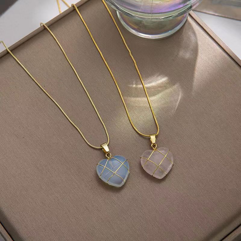 Heart Pendant Necklace with Opal-Look Stone (photo 3)