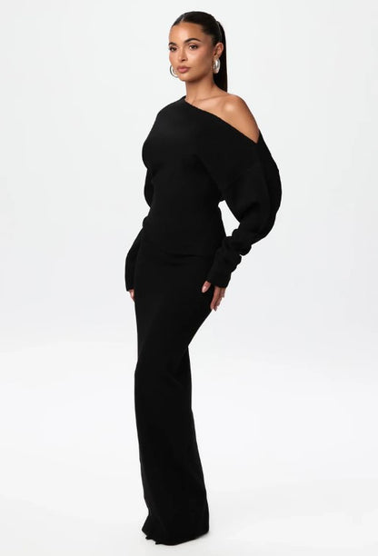 Women's Off-Shoulder Knit Bodycon Maxi Dress (photo 10)
