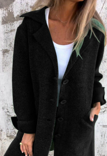 Women's Lapel Single-Breasted Mid-Length Coat with Pockets (photo 9)