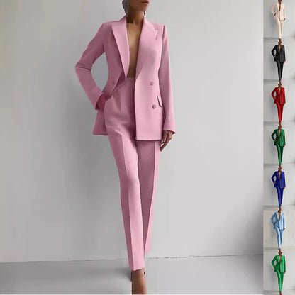 Women's Single-Breasted Jacket and Slim Trousers Suit